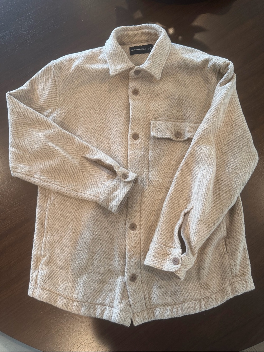 Abercrombie & Fitch Light Beige Herringbone Shirt Jacket